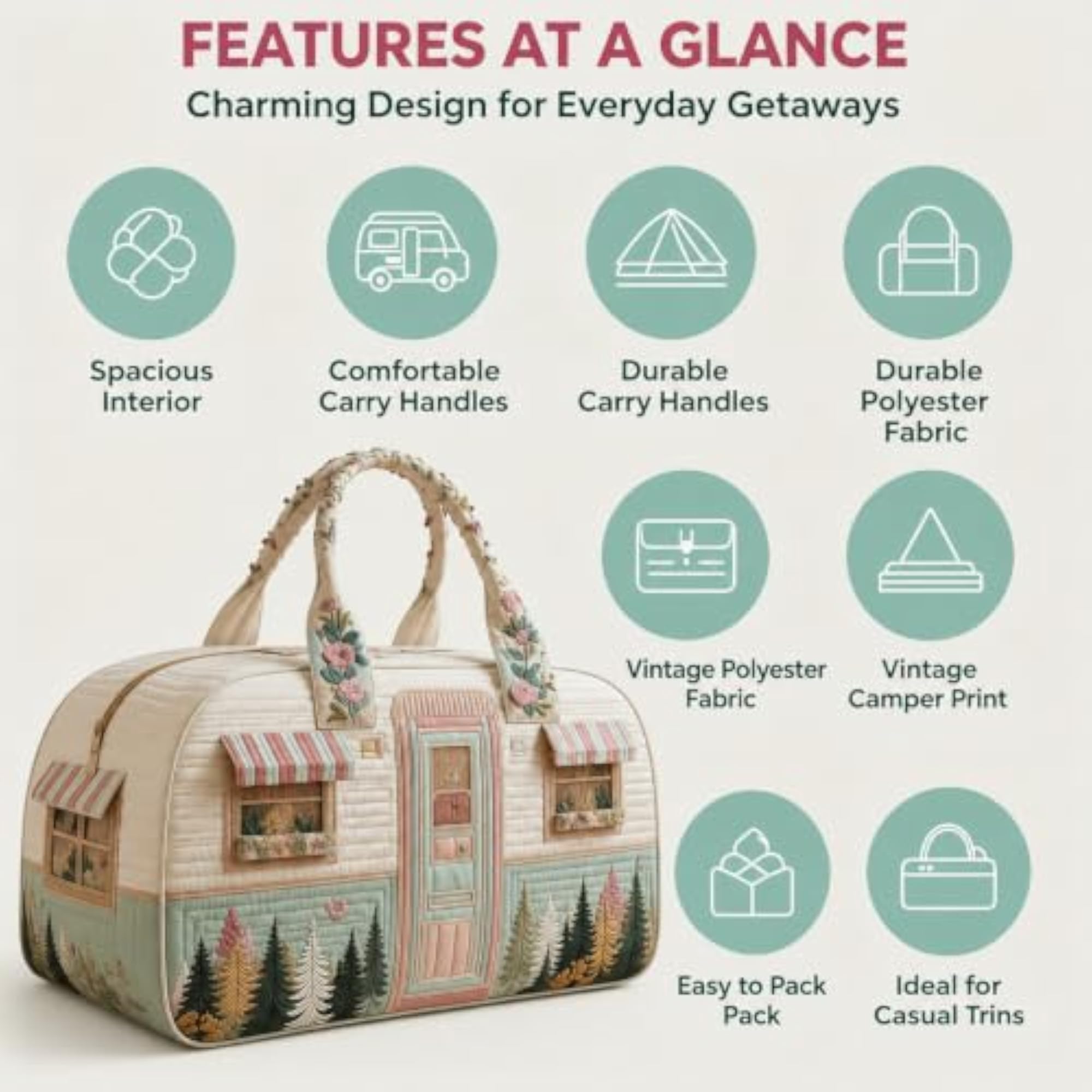 Travel Duffel Bag with Floral Design, Lightweight and Spacious